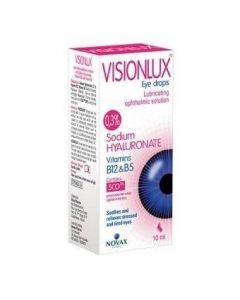 Novax Visionlux Lubrucating Eye Drops Λιπαντικό Οφθαλμικό Διάλυμα με υαλουρονικό νάτριο σε σταγόνες, 10ml