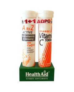 Health Aid A to Z - Multivitamins & Ginseng with CoQ10, 20eff.tabs & Health Aid Vitamin C 1000mg Orange, 20eff.tabs