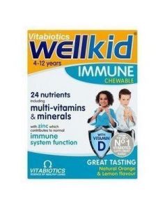 Vitabiotics Wellkid Immune Chewable, Συμπλήρωμα Βιταμινών για Παιδιά, Γεύση Λεμόνι-Πορτοκάλι, 30Μασώμενες Κάψουλες