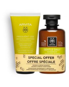 Apivita Frequent Use Gentle Daily Shampoo with Chamomile & Honey, 250ml & Gentle Daily Conditioner with Chamomile & Honey, 150ml
