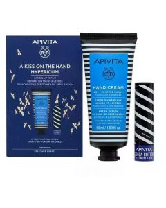 Apivita Πακέτο Προσφοράς A Kiss On The Hand Cream Moisturizing Hypericum - Beeswax 50ml & Lip Care Cocoa Butter Spf20, 4.4g