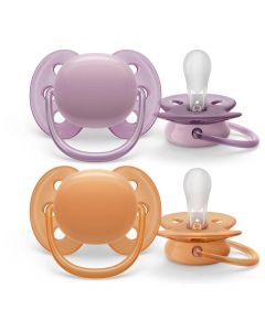 Philips Avent Ultra Soft Silicone Soother 6-18m Πορτοκαλί - Μωβ 2 Τεμάχια