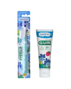 GUM Promo Junior Οδοντόβουρτσα Γαλάζιο, 50ml & Οδοντόκρεμα Με Γεύση Φράουλα