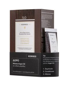 Korres Promo Argan Oil Βαφή Μαλλιών Χωρίς Αμμωνία 1 Τμχ & Δώρο Post Color Hair Mask, 40ml - 5.0 Καστανό Ανοιχτό