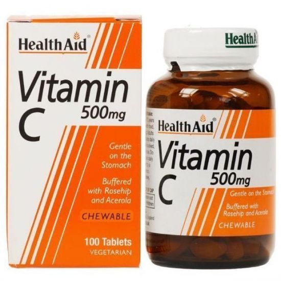Health Aid Vitamin C 500mg with Rosehip and Acerola, 100chew.tabs