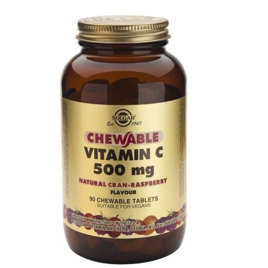 Solgar Vitamin C 500mg Chewable Raspberry Flavour Μασώμενη Βιταμίνη C με γεύση Σμέουρο, 90 chew. tabs