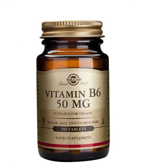 Solgar Vitamin B-6 50mg, Προάγει τον Σχηματισμό των Ερυθρών Αιμοσφαιρίων, 100tabs