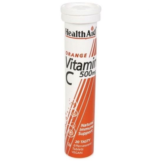 Health Aid Vitamin C 500mg με Γεύση Πορτοκάλι, 20 Αναβράζοντα Δισκία