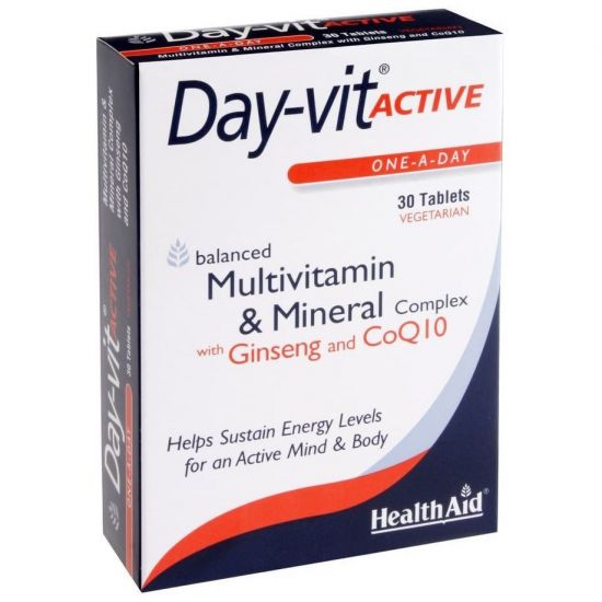 Health Aid Day-vit Active, Multivitamin & Mineral & Co Q10-Ginseng, 30tabs