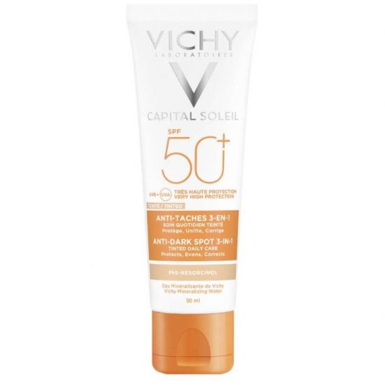 Vichy Capital Soleil Anti Dark Spot 3 in 1, Tinted Αντηλιακή Κρέμα Προσώπου με Χρώμα μη Λιπαρής Υφής Κατά των Κηλίδων SPF50, 50ml