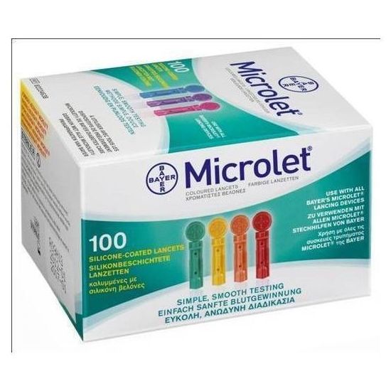 Ascensia Microlet Σκαρφιστήρες Έγχρωμοι για το Σύστημα Παρακολούθησης Γλυκόζης Αίματος CONTOUR® της Bayer, 100 x Lancets Colored