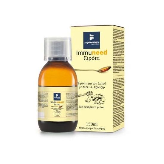 MyElements Immuneed Syrup Σιρόπι για τον ερεθισμένο λαιμό με ευχάριστη γεύση Μελιού & Τζίντζερ, 150ml