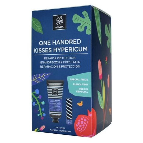 Apivita PROMO One Handred Kisses Hypericum με Κρέμα για Ξηρά-Σκασμένα χέρια, 50ml & Lip Care με Βούτυρο Κακάο SPF20, 4.4g