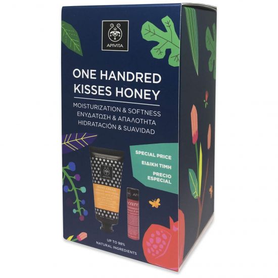 Apivita PROMO One Handred Kisses Honey με Κρέμα Χεριών για Εντατική Ενυδάτωση, 50ml & Lip Care με Ρόδι, 4.4g