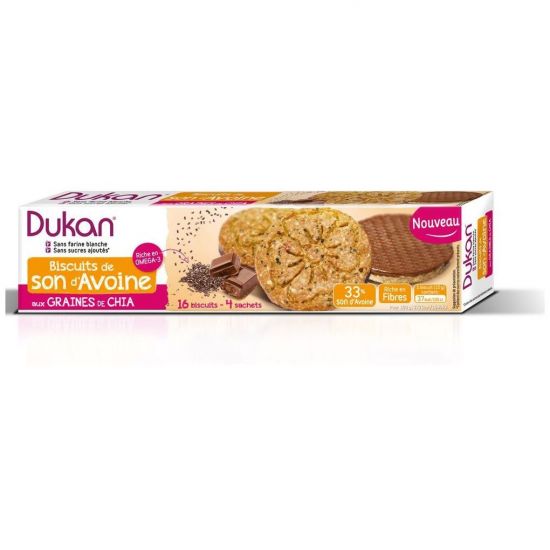 Dukan Μπισκότα Βρώμης Dukan με Επικάλυψη Σοκολάτας & Σπόρους Chia, 160 gr