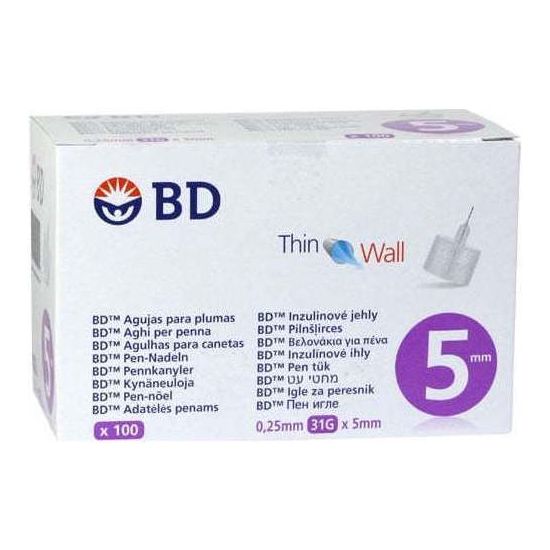 BD Thin Wall Βελόνες Ινσουλίνης 31G x 5mm, 100τμχ