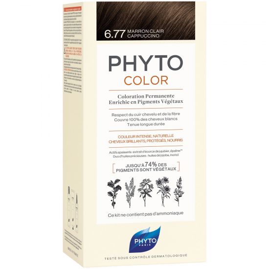 Phyto Phytocolor, Μόνιμη Βαφή Μαλλιών No 6.77 Μαρόν Ανοιχτό Καπουτσίνο, 1τμχ
