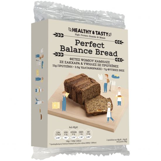 Power Health Healthy & Tasty Perfect Balance Bread 2 Φέτες Ψωμιού Χαμηλές σε Σάκχαρα & Υψηλές σε Πρωτεΐνες, 96gr