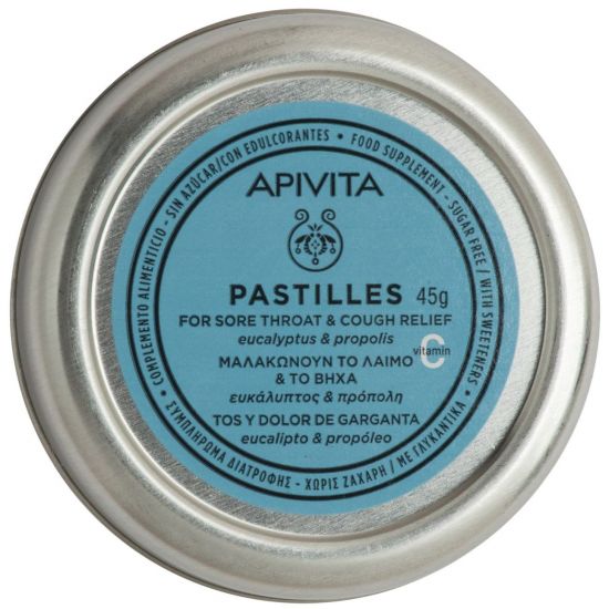 Apivita Pastilles Παστίλιες με Ευκάλυπτο & Πρόπολη για τον Πονόλαιμο & τον Βήχα, 45gr