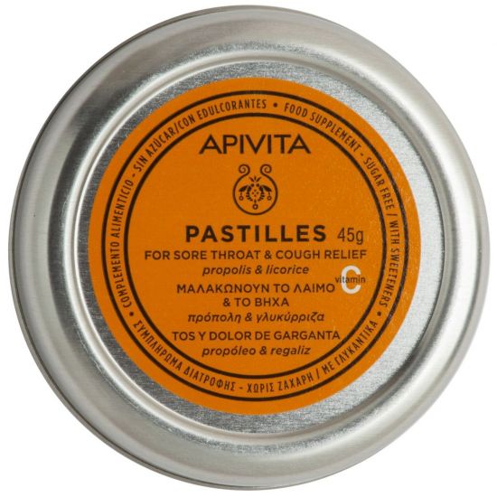 Apivita Pastilles Παστίλιες με Γλυκόριζα & Πρόπολη για τον Πονόλαιμο & τον Βήχα, 45gr