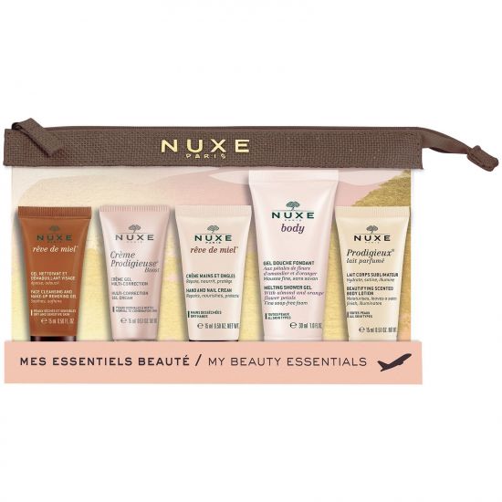 Nuxe My Beauty Essentials XMas Travel Set Reve De Miel Face Cleansing, 15ml & Hand Nail Cream, 15ml & Creme Prodigieuse Boost Gel Cream, 15ml & Body Shower Gel, 30ml Prodigieux Body Lotion, 15ml