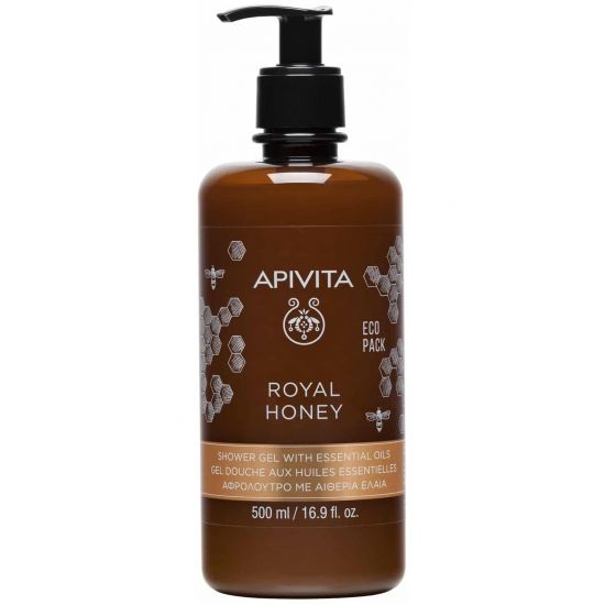 Apivita Royal Honey Shower Gel με Essential Oils, Κρεμώδες Αφρόλουτρο με Αιθέρια Έλαια & Μέλι, 500ml