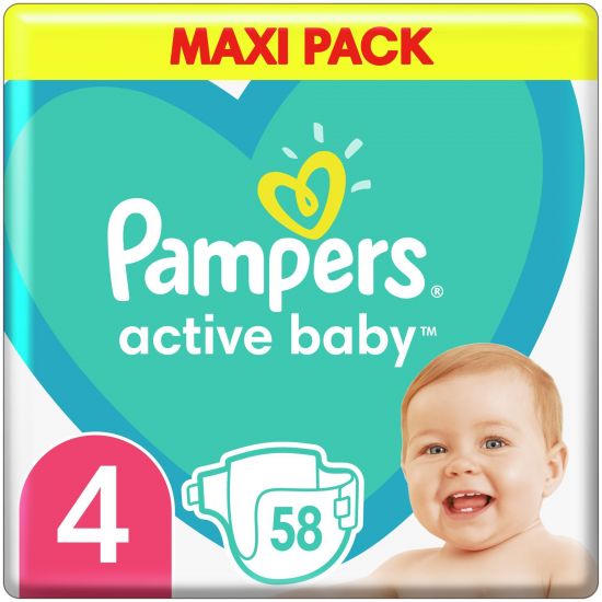 Pampers Active Baby Πάνες Maxi Pack No4 (9-14 kg), 58τμχ