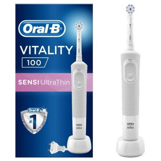 Oral-B Vitality 100 Sensi UltraThin Box Grey-White Επαναφορτιζόμενη Ηλεκτρική Οδοντόβουρτσα, 1τμχ