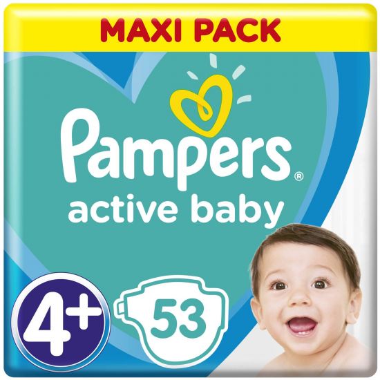 Pampers Active Baby Πάνες Maxi Pack No4+ (10-15 kg), 53τμχ