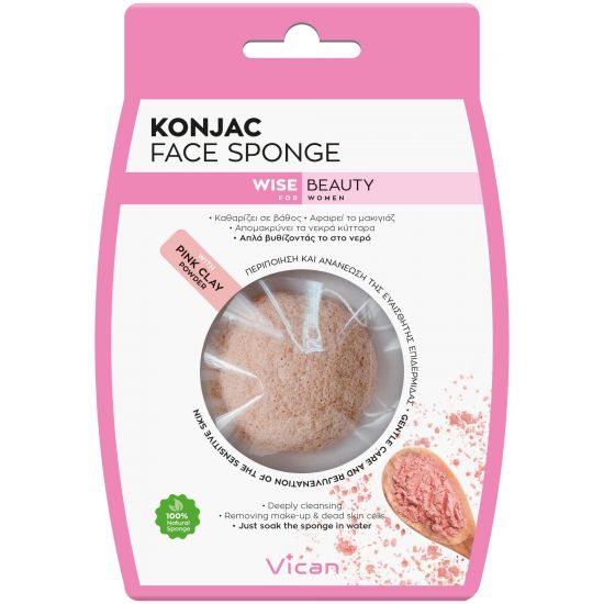 Vican Wise Beauty Konjac Face Sponge Pink Clay Powder, 1τμχ