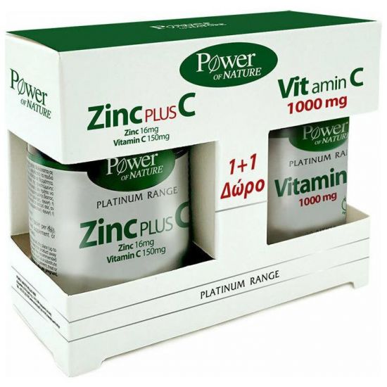 Power Health Classics Platinum Range Zinc Plus C 16mg/150mg, 30tabs & ΔΩΡΟ Vitamin C 1000mg, 20tabs