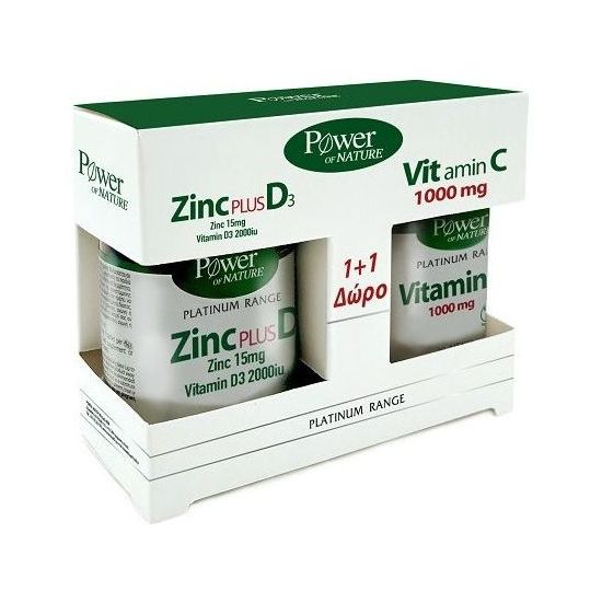 Power Health Classics Platinum Range Zinc Plus D3 15mg/2000iu, 30tabs & ΔΩΡΟ Vitamin C 1000mg, 20tabs