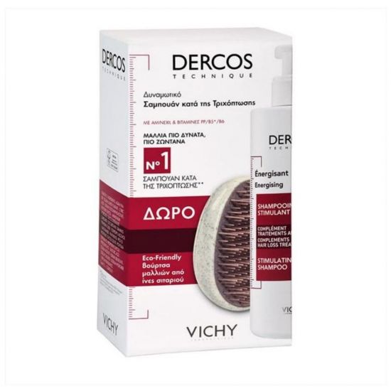 Vichy Dercos  Promo Energising Anti-Hair Loss Shampoo, 400ml & Δώρο Eco Friendly Βούρτσα Μαλλιών