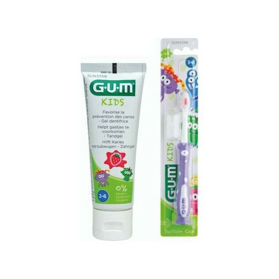 Gum Promo Kids Touthbrush 3-6 Years Μωβ & Gum kids Toothpaste Strawberry 2-6 Years 50ml, 2τμχ