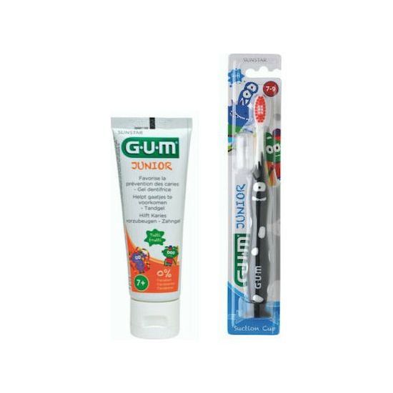 Gum Promo Junior Touthbrush 7-9 Years Black & Gum Junior Toothpaste Tutti Frutti 7+ Years 50ml. 2τμχ