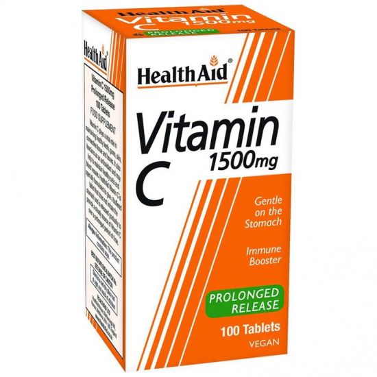Health Aid Vegan Vitamin C 1500mg with Bioflavonoids Prolonged Release, 100tabs