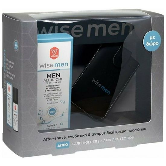 Vican Promo Wise Men All in One After Shave Moisturizing & Anti-Wrinkle Face Cream 50ml & Δώρο Card Holder με RFID Protection, 1τμχ