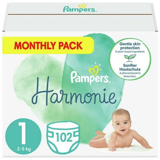 Pampers Monthly Pack Harmonie Πάνες από Βαμβάκι No 1 (2-5kg), 102τεμ