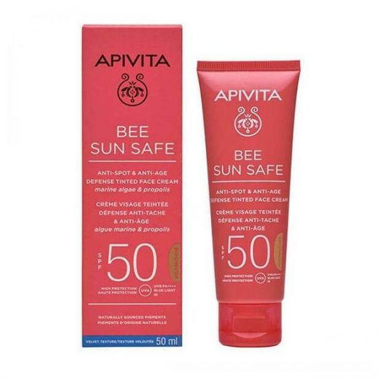 Apivita Bee Sun Safe Anti-Spot & Anti-Age Defence Tinted Face Cream with Marine Algae & Propolis SPF50 Golden, 50ml