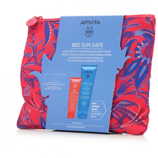 Apivita Promo Bee Sun Safe Hydra Sensitive Soothing Face Cream, 50ml & ΔΩΡΟ After Sun Face & Body Gel-Cream, 100ml & Summer Pouch