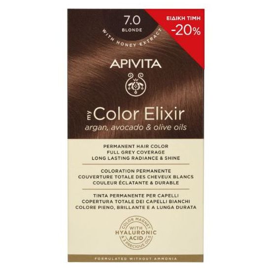 Apivita My Color Elixir Promo Μόνιμη Βαφή Μαλλιών No 7.0 Ξανθό -20%, 1τμχ