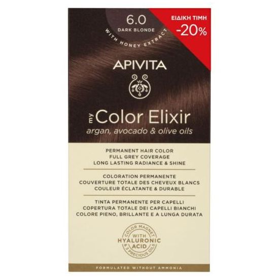 Apivita My Color Elixir Promo Μόνιμη Βαφή Μαλλιών No 6.0 Ξανθό Σκούρο -20%, 1τμχ