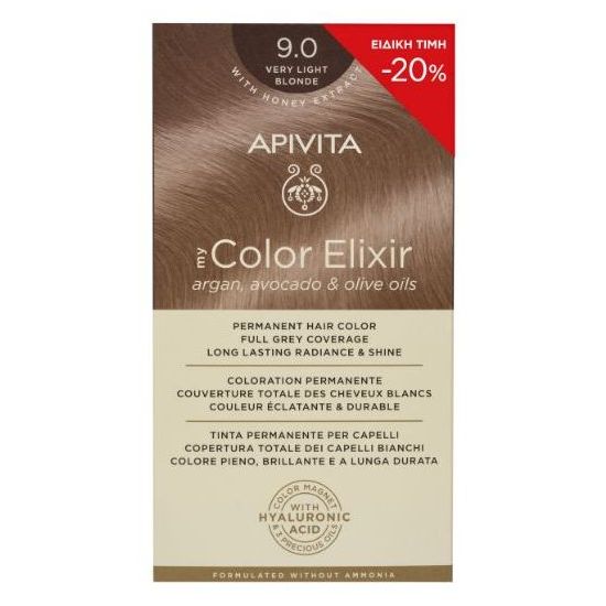 Apivita My Color Elixir Promo Μόνιμη Βαφή Μαλλιών No 9.0 Ξανθό Πολύ Ανοιχτό -20%, 1τμχ