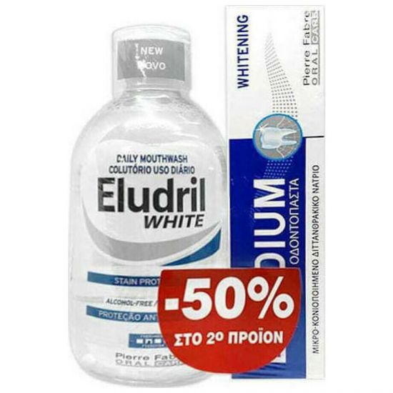 Eludril White Mouthwash, 500ml & Elgydium Whitening Toothpaste, 75ml