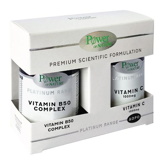 Power of Nature Πακέτο Premium Scientific Formula Vitamin B50 Complex, 30caps & Δώρο Vitamin C, 1000mg, 20caps