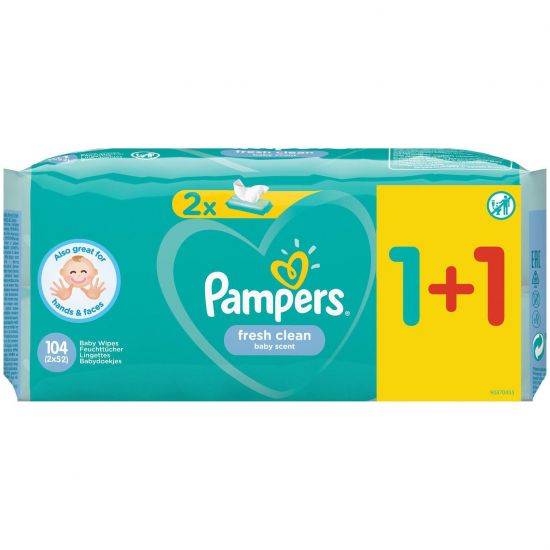 Pampers Fresh Clean Baby Wipes Μωρομάντηλα, 2x52τμχ
