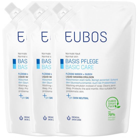 Eubos Normal Skin Basic Care Liquid Washing Emulsion Refill, 3x400ml