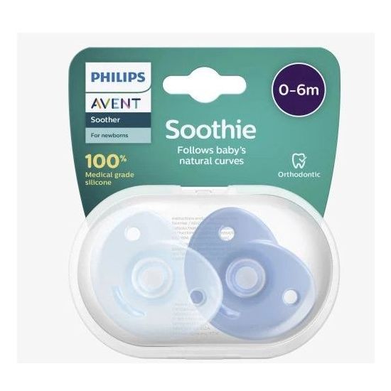 Philips Avent Soothie Ορθοδοντική Πιπίλα Σιλικόνης 0-6m, Μπλέ/Γαλάζιο, 2τμχ, (SCF099/21)