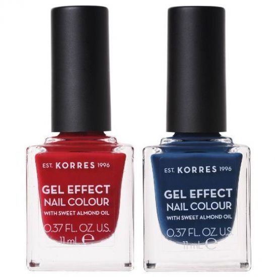 Korres Gel Effect Nail Colour No.84 Indigo Blue & No.56 Celebration Red, 1+1 ΔΩΡΟ