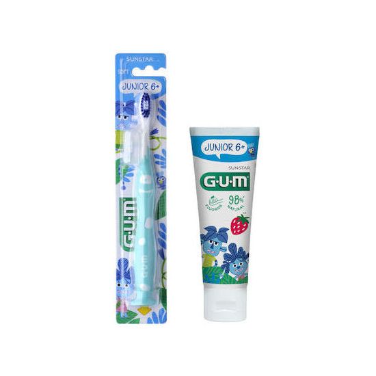 GUM Promo Junior Οδοντόβουρτσα Γαλάζιο, 50ml & Οδοντόκρεμα Με Γεύση Φράουλα